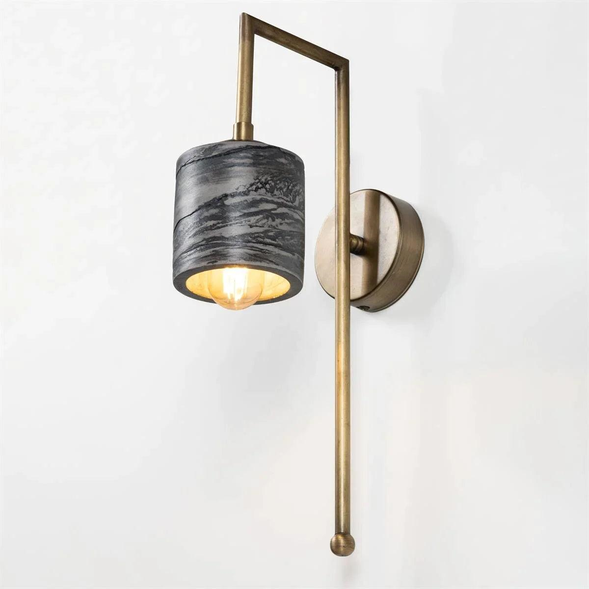 Siyah Mermer Desenli Bronz Metal Detaylı Duvar Aplik