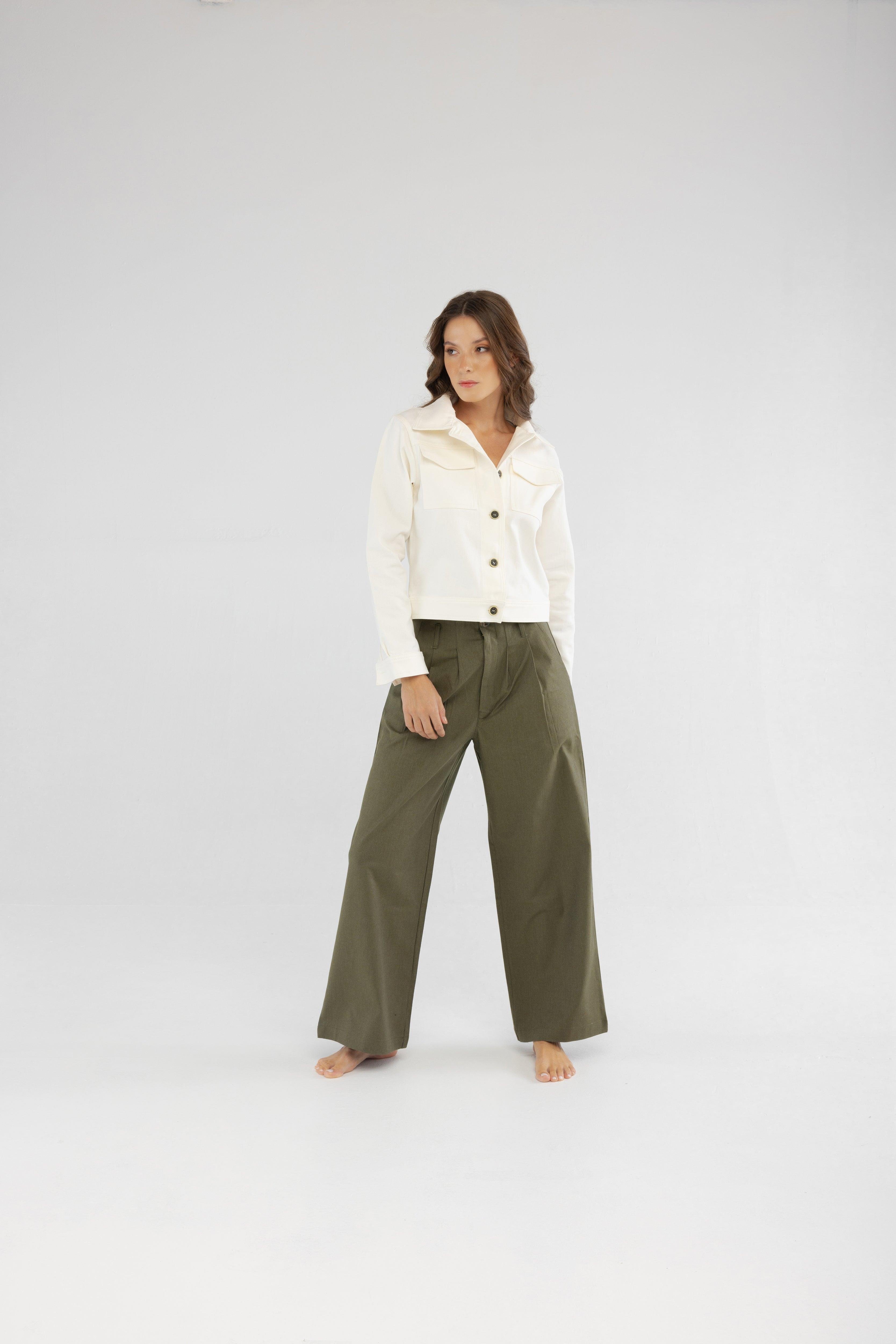 Slim Fit Ekru Kadın Pamuk Kot Ceket