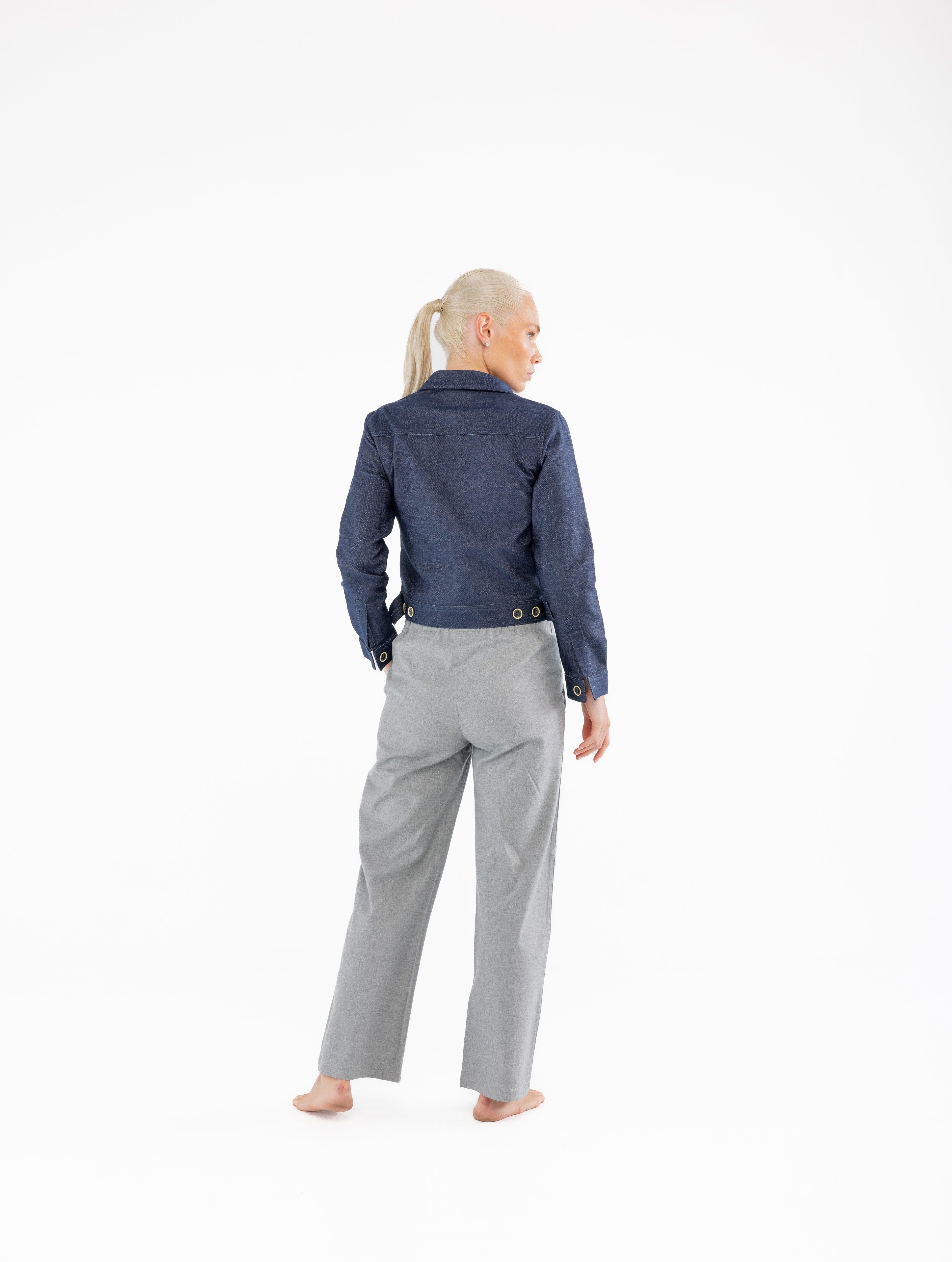 Slim Fit İndigo Kadın Pamuk Kot Ceket