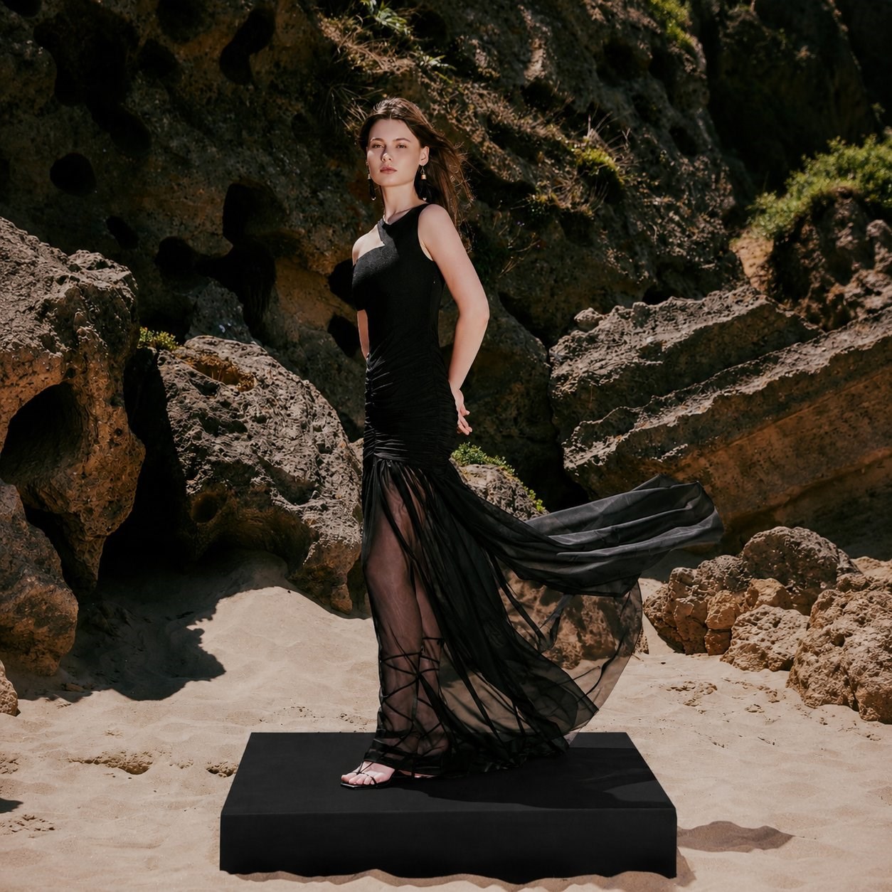 Stilla Ruched & Tulle Maxi Dress