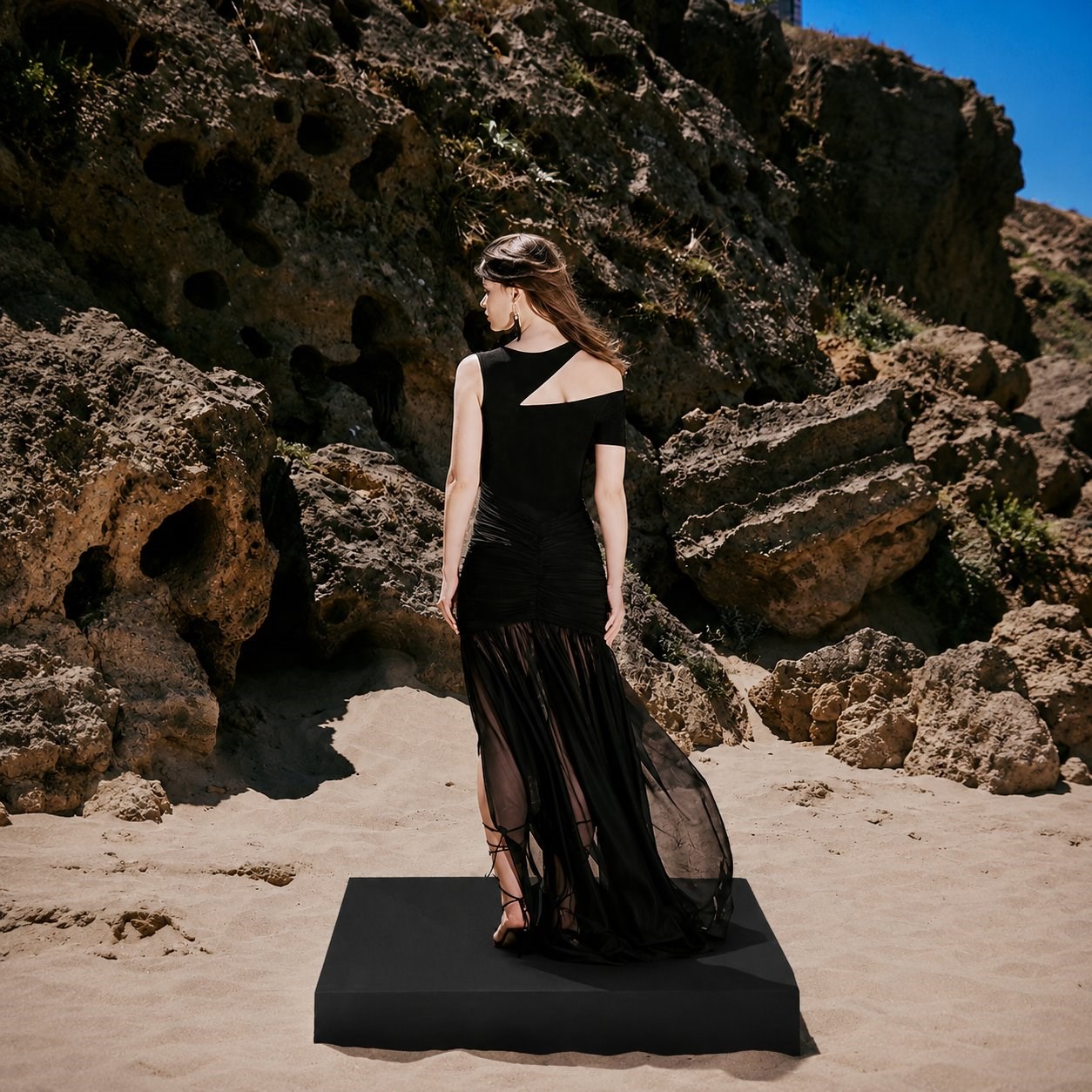 Stilla Ruched & Tulle Maxi Dress