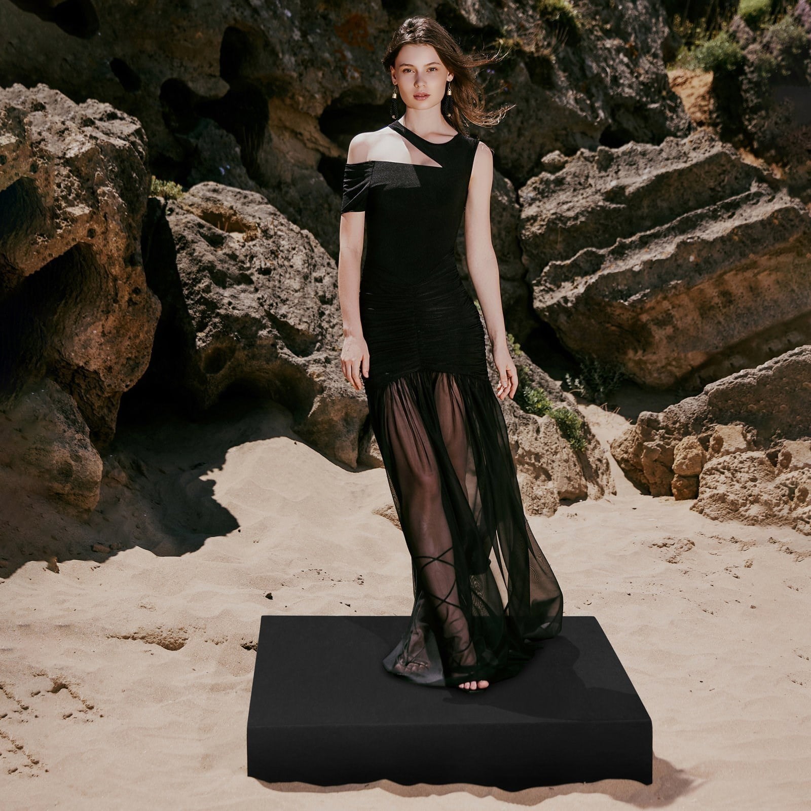 Stilla Ruched & Tulle Maxi Dress