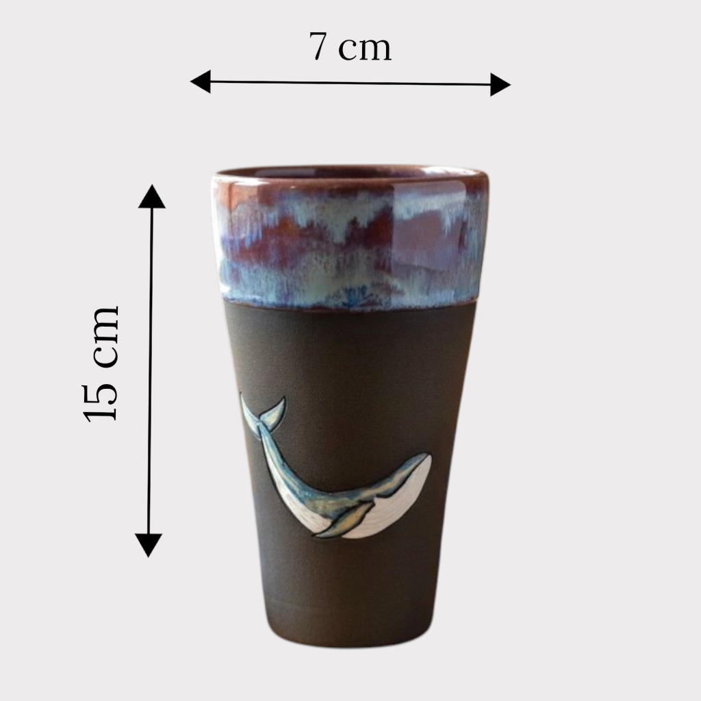 Stoneware Balina Figürlü Siyah Bardak