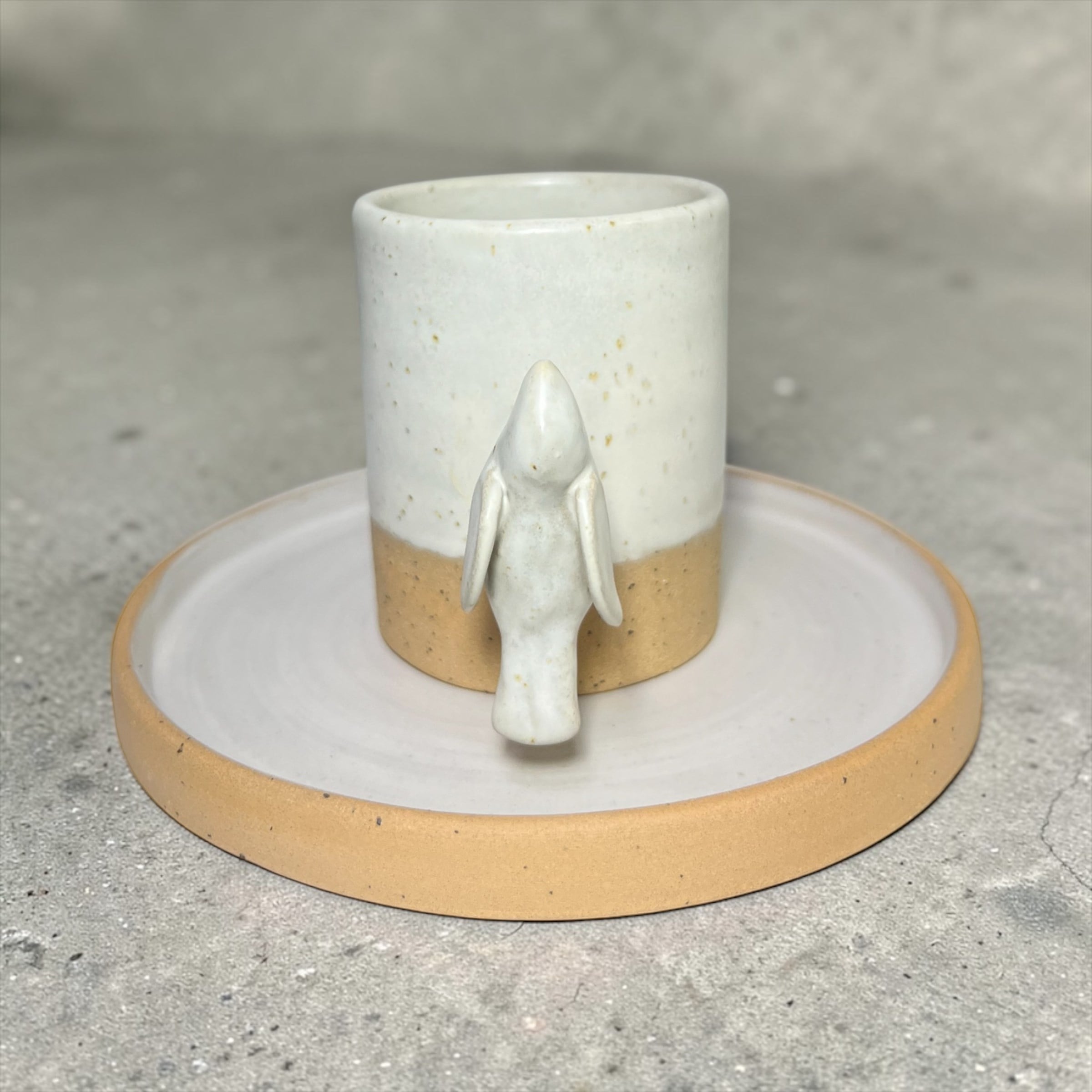 Stoneware Kuş Figürlü Bej Kahve Fincanı