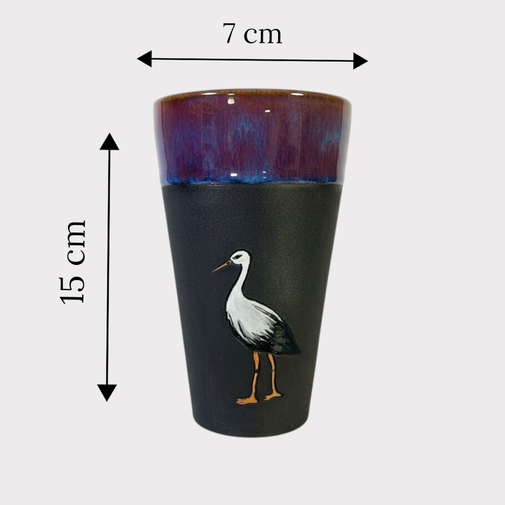 Stoneware Leylek Figürlü Siyah Bardak