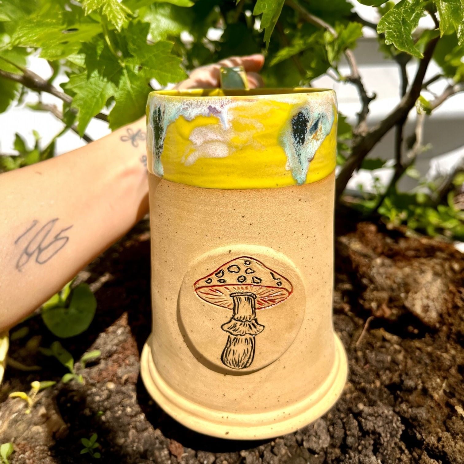 Stoneware Sarı Bira Bardağı