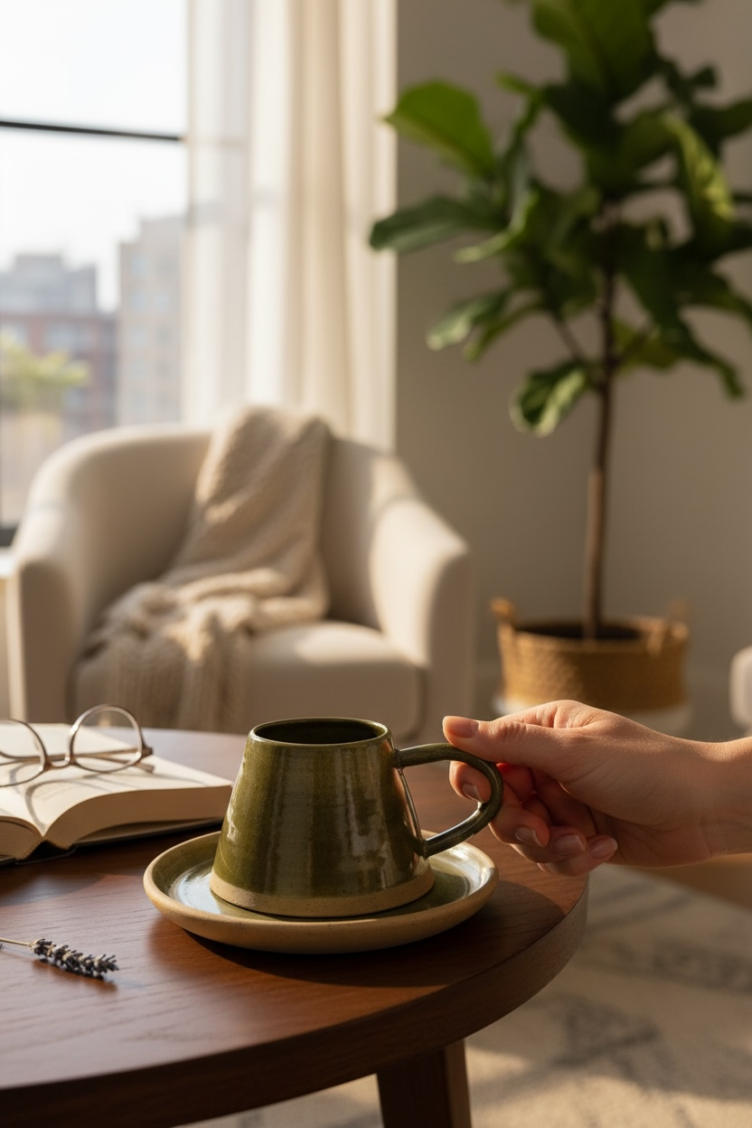 Stoneware Yağ Yeşili Fincan Takımı