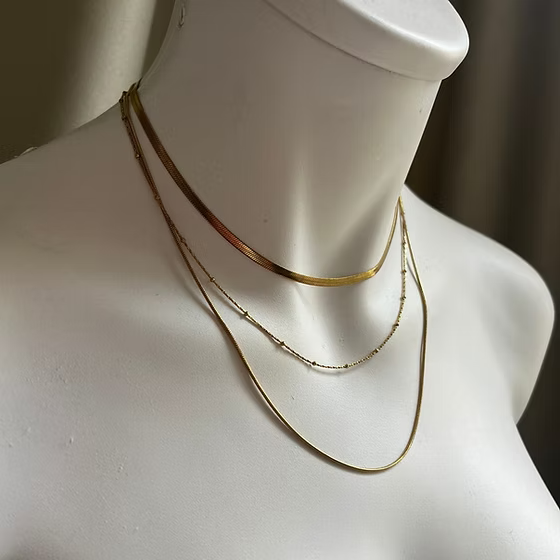 Üçlü Yılan Kolye - Paslanmaz Çelik - Gold