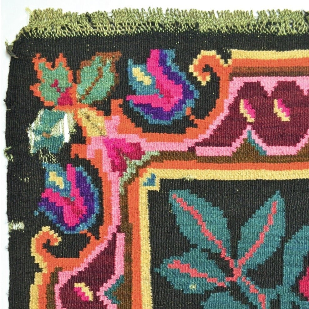 Vintage Karabağ El Dokuma Kilim, Çok Renkli Çiçek Desenli 210x340 cm