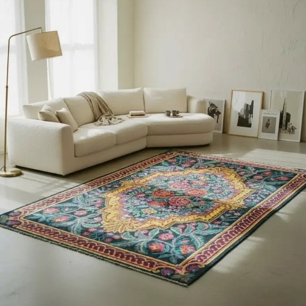 Vintage Karabağ El Dokuma Kilim, Çok Renkli Çiçek Desenli 210x340 cm