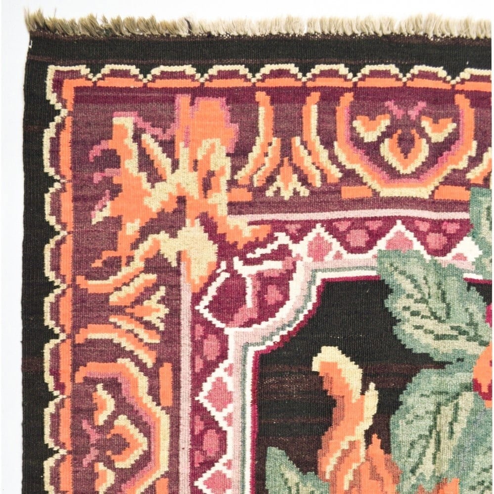 Vintage Karabağ El Dokuma Kilim, Çok Renkli Çiçek Desenli 215x340 cm