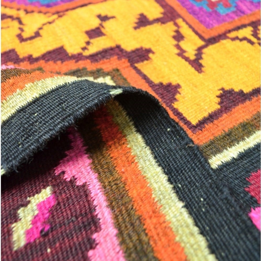 Vintage Karabağ El Dokuma Kilim, Çok Renkli Çiçek Desenli 210x340 cm