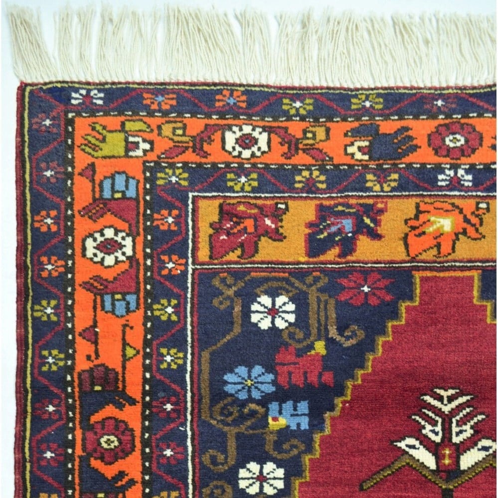 Vintage Niğde El Dokuma Halısı, Madalyon ve Çiçek Motifli 110x190 cm