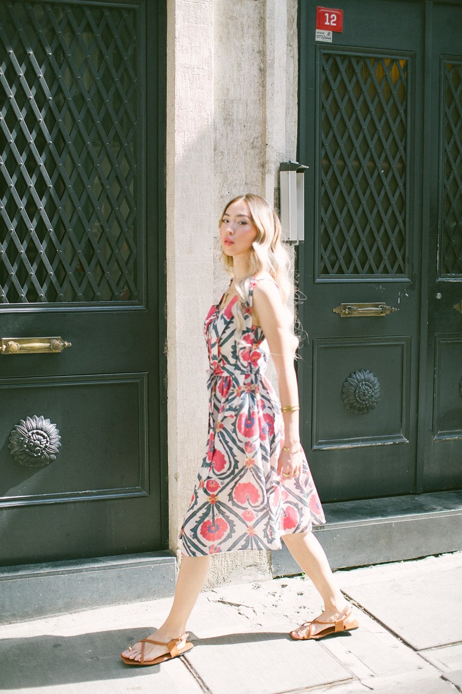 Vintage Suzani Askılı Keten Midi Elbise – Pembe