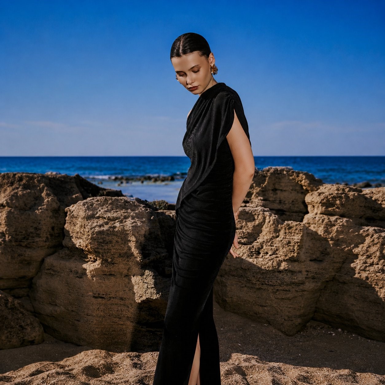 Ylva Cut-out Detailed & Ruched Maxi Dress