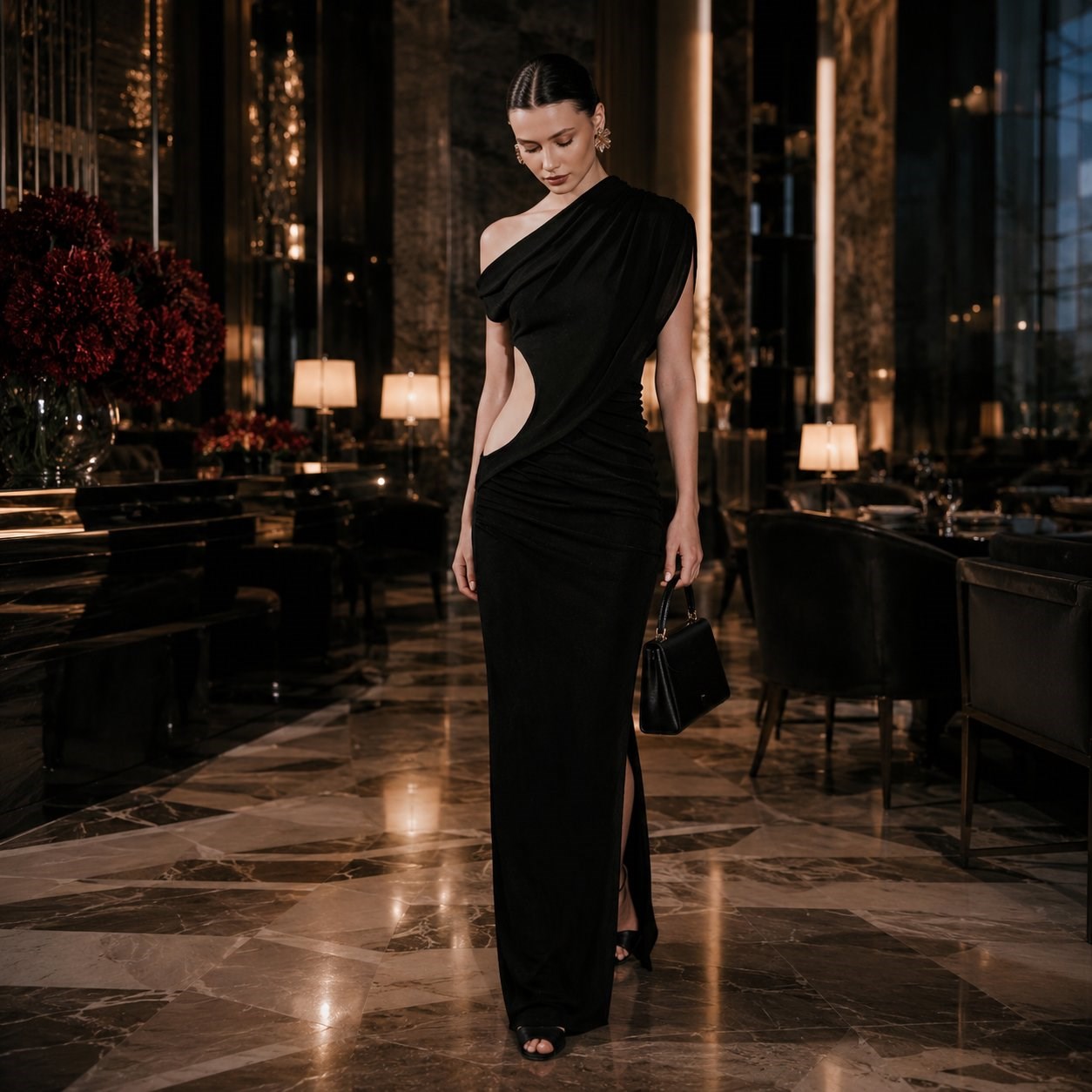 Ylva Cut-out Detailed & Ruched Maxi Dress