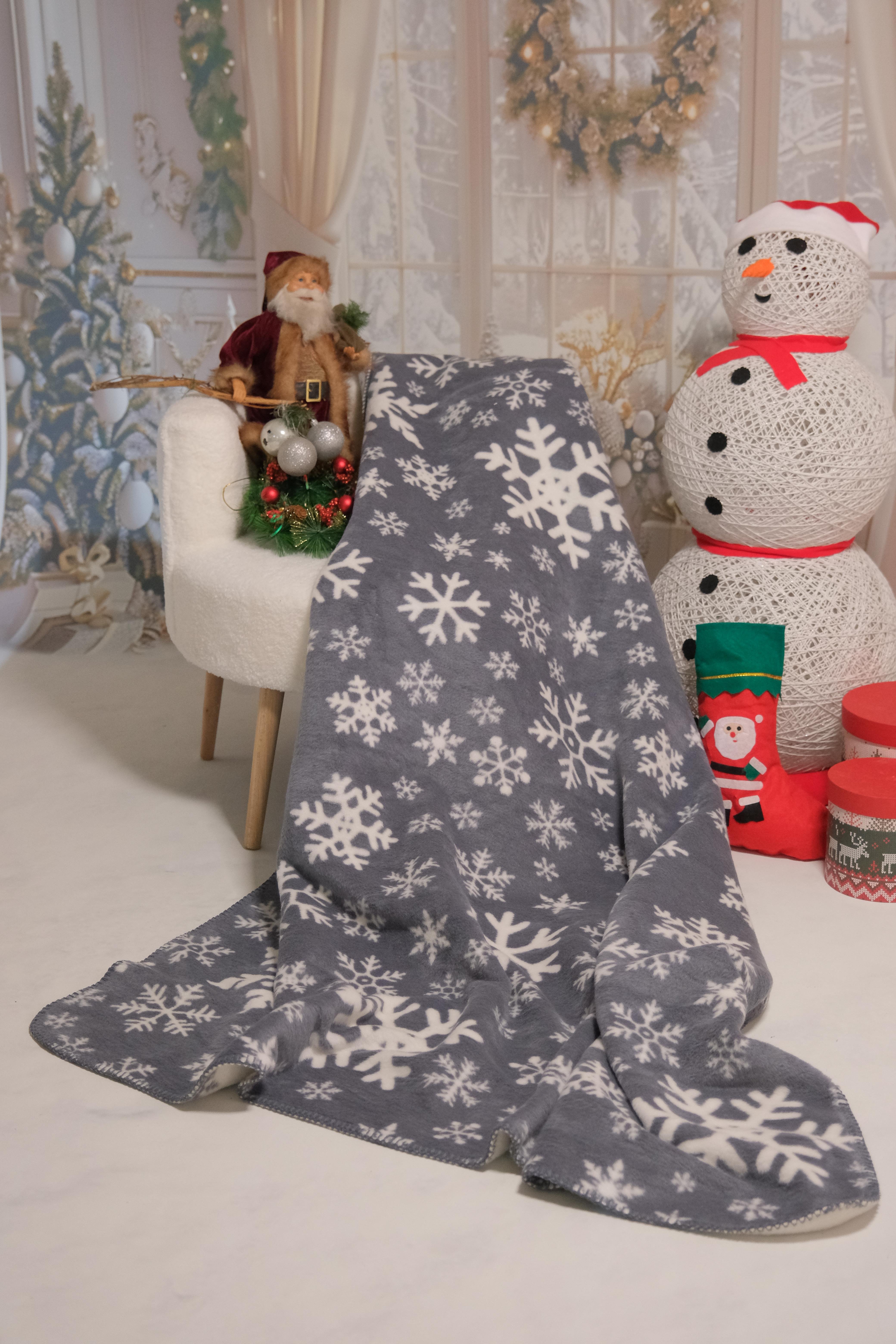 Küçük Boy Gri Yılbaşı Kartanesi Pamuk Battaniye 130X170