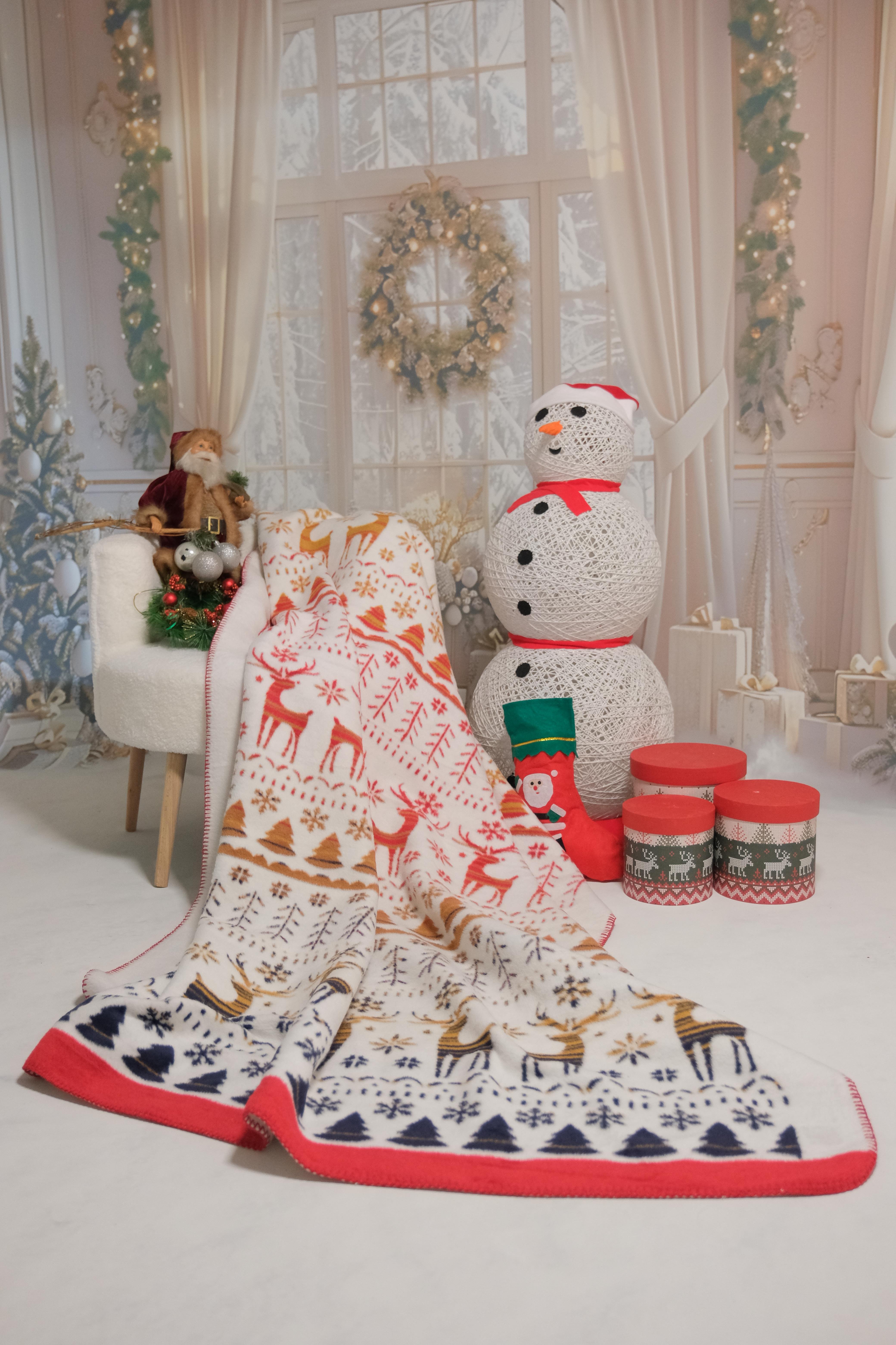 Orta Boy Turuncu Yılbaşı Pamuk Battaniye 150X200