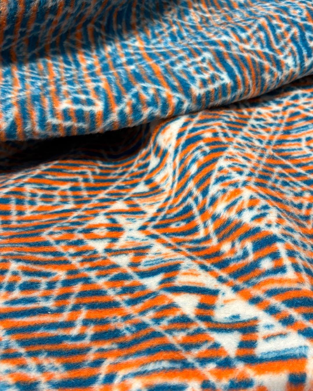 Turuncu Mavi Etnik Desen Pamuk Battaniye (150x200 cm)