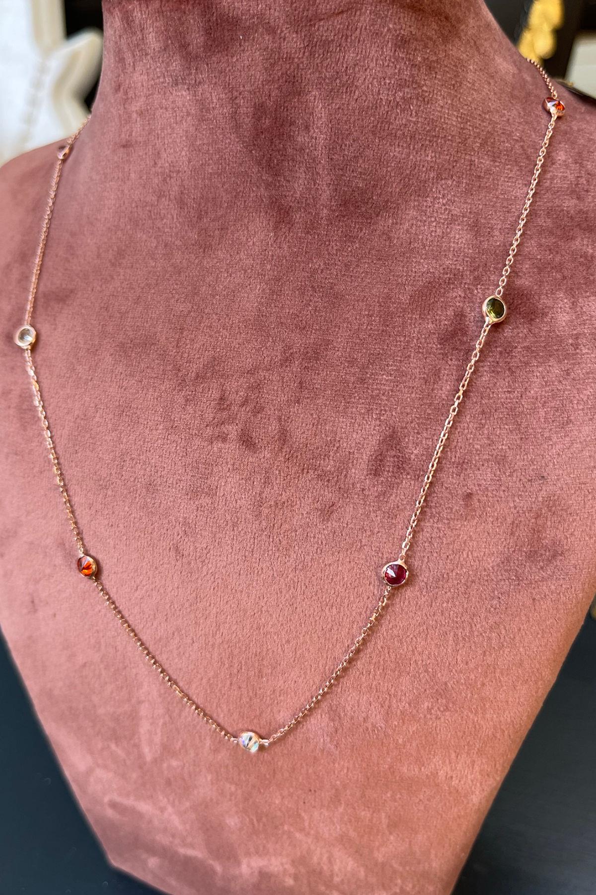 45 Cm Renkli Taşlı Gümüş Kolye By-7754