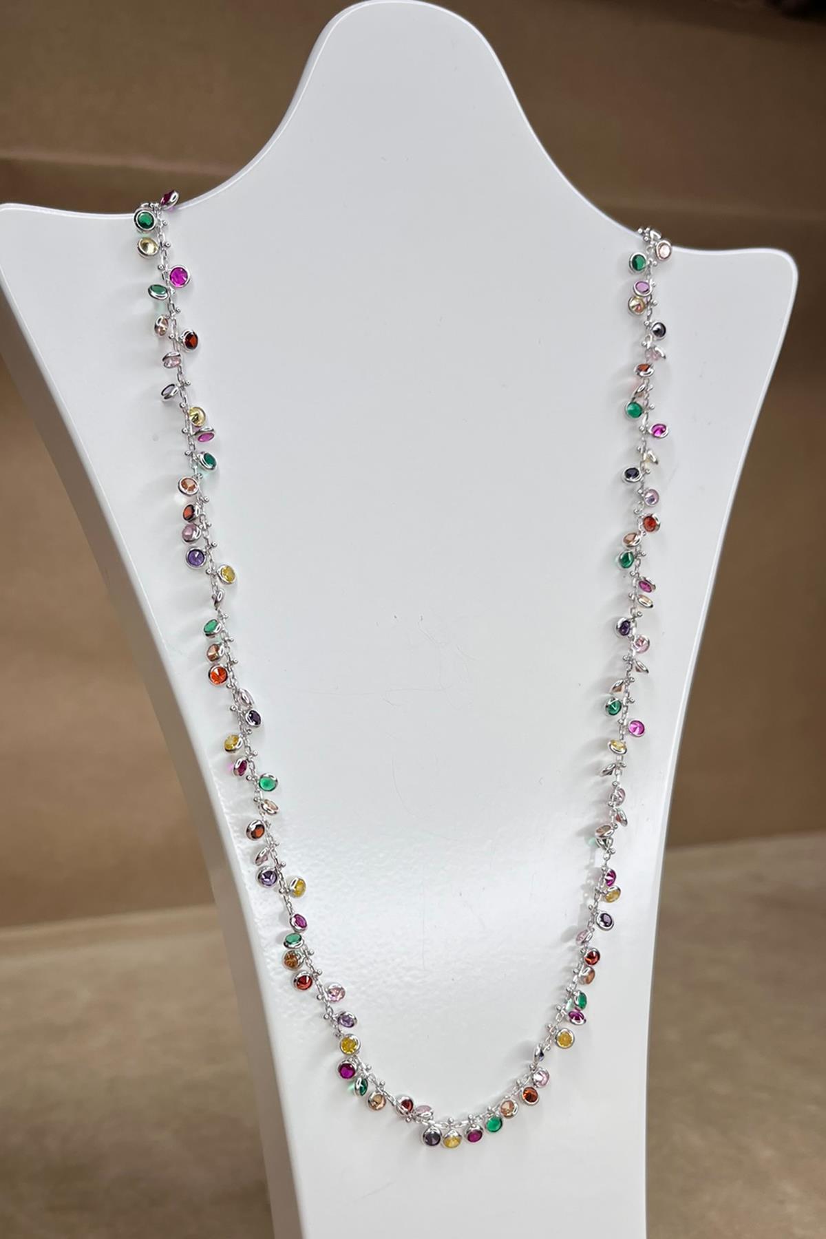 45 Cm Renkli Taşlı Gümüş Kolye By-9000