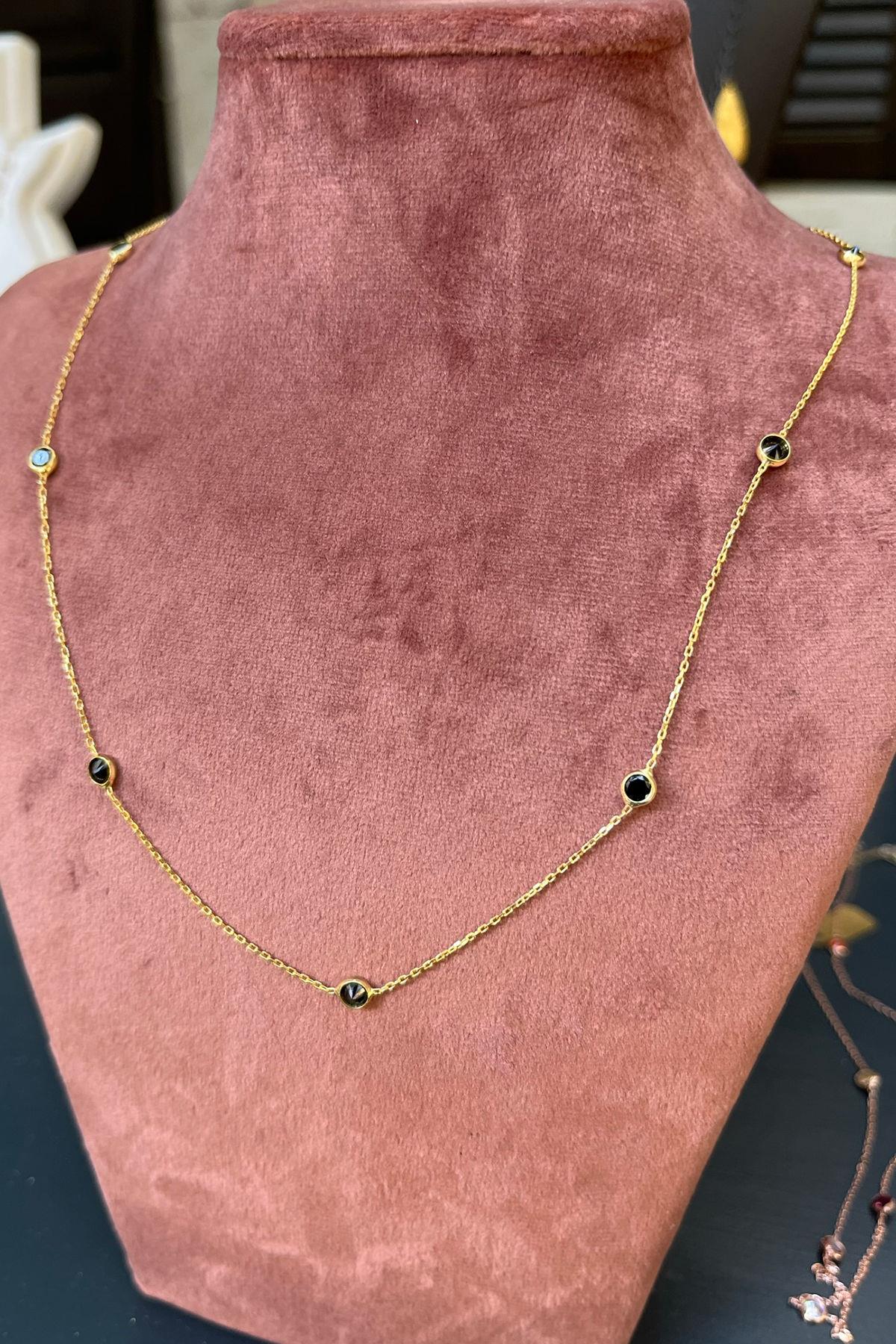 45 Cm Siyah Taşlı Gümüş Kolye By-7755