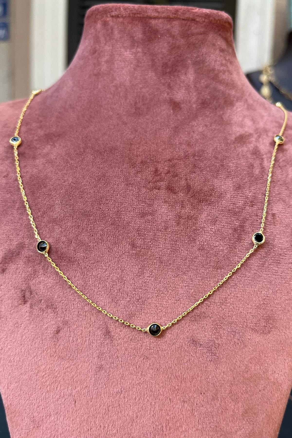 45 Cm Siyah Taşlı Gümüş Kolye By-7755