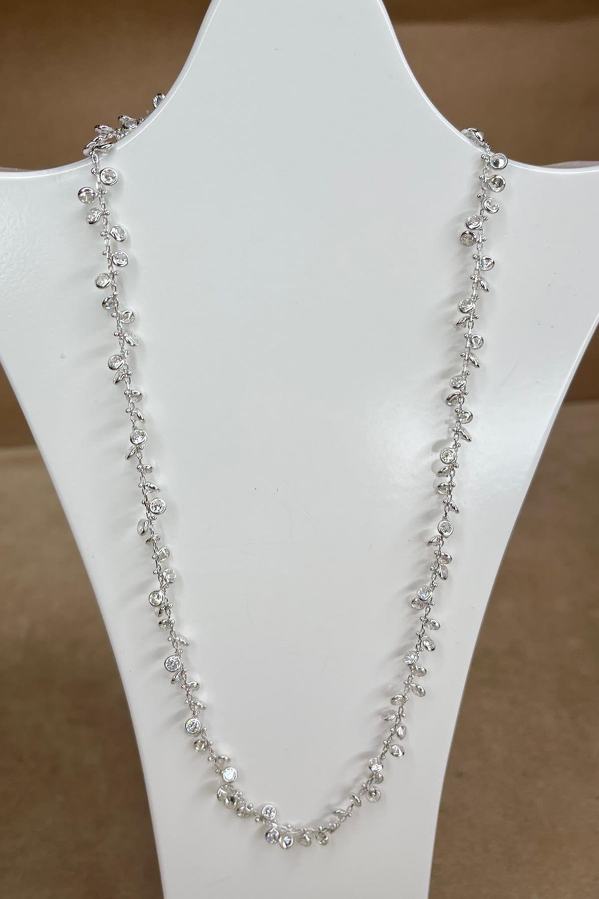 45 Cm Taşlı Gümüş Kolye By-9003