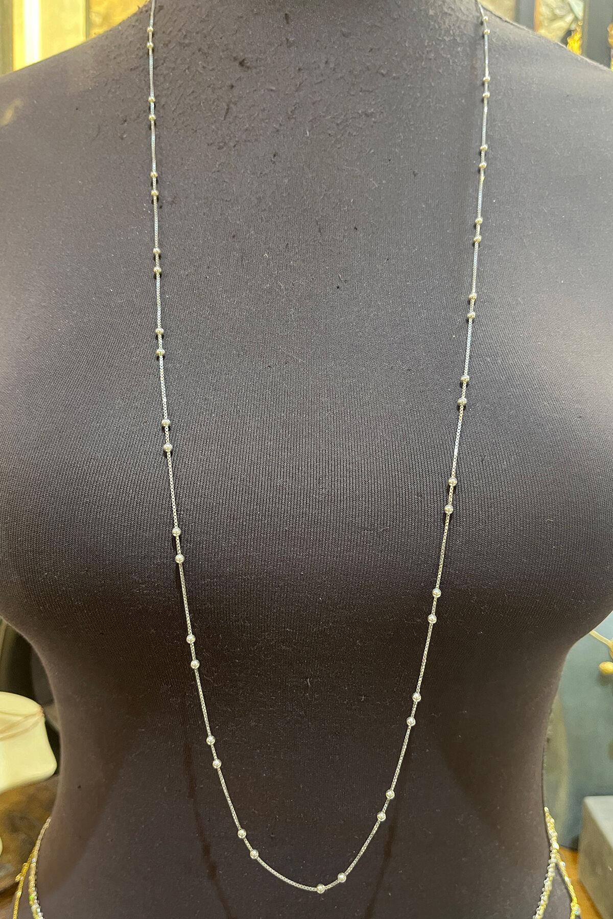 90 Cm Beyaz Altın Kaplama Gümüş Zincir By-7935