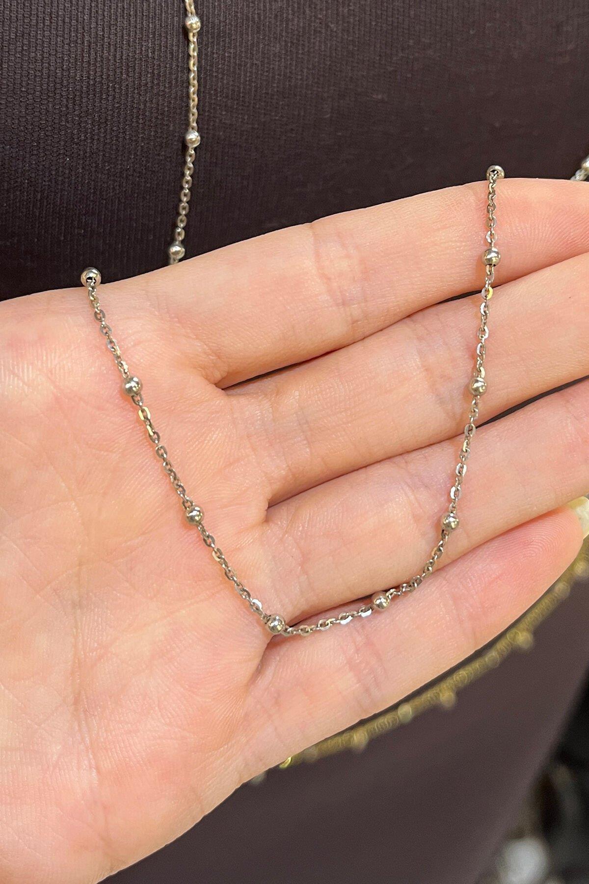 90 Cm Beyaz Altın Kaplama Gümüş Zincir By-7928