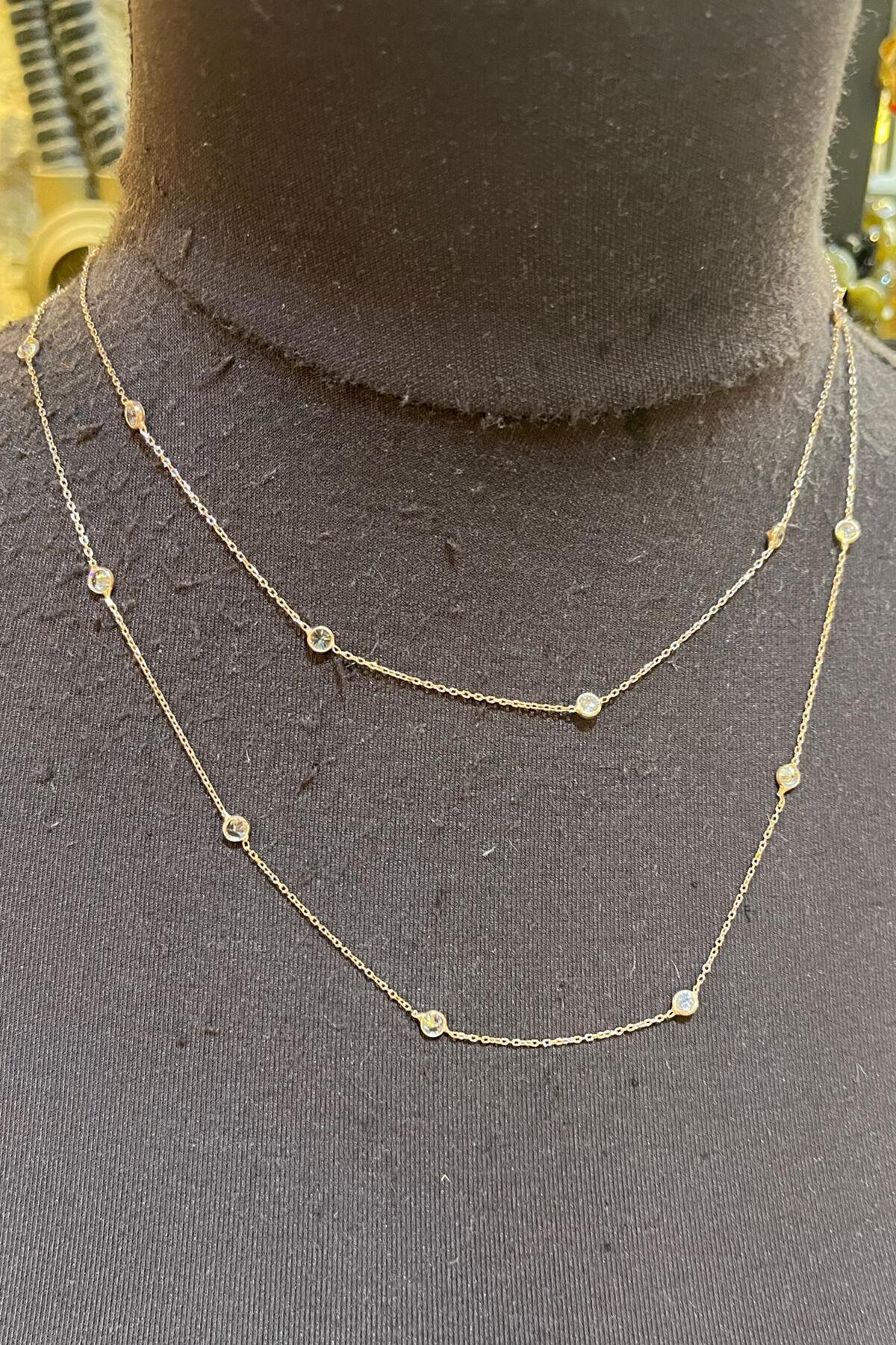 90 Cm Beyaz Taşlı Gümüş Kolye By-7763