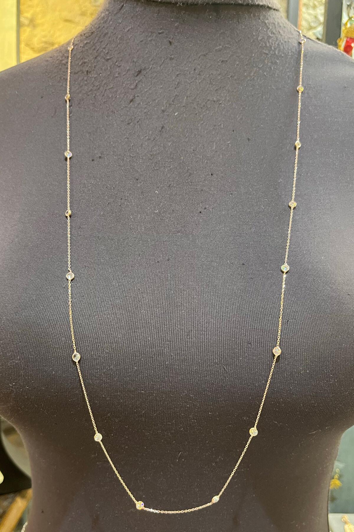 90 Cm Beyaz Taşlı Gümüş Kolye By-7763