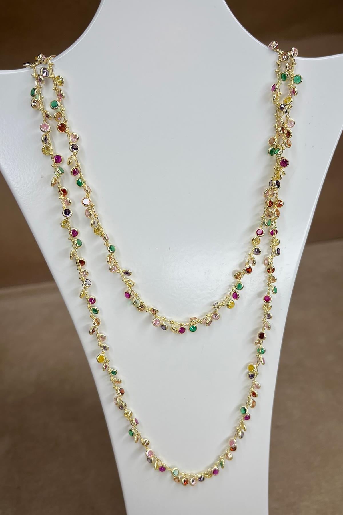 90 Cm Renkli Taşlı Gümüş Kolye By-9005