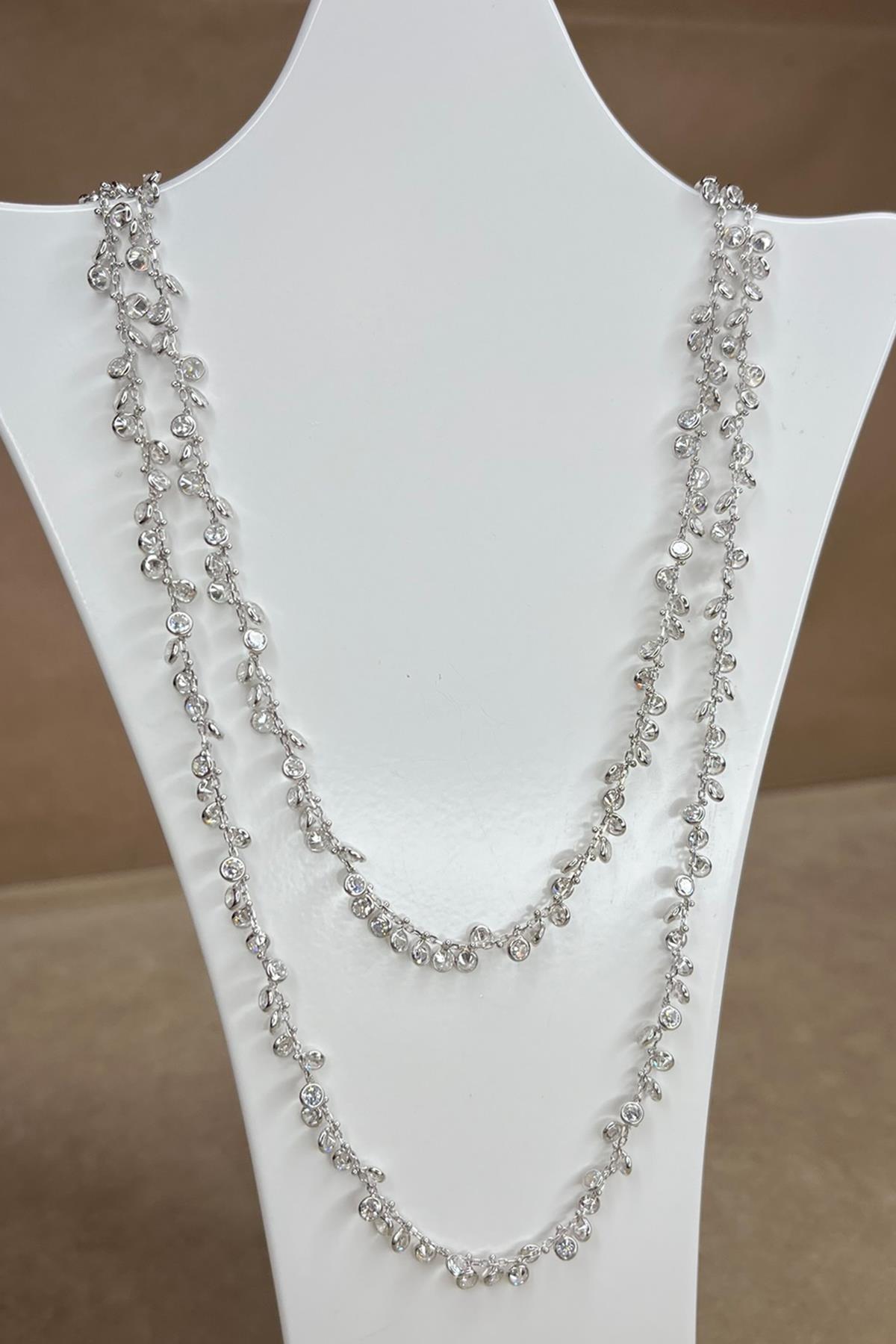 90 Cm Taşlı Gümüş Kolye By-9007