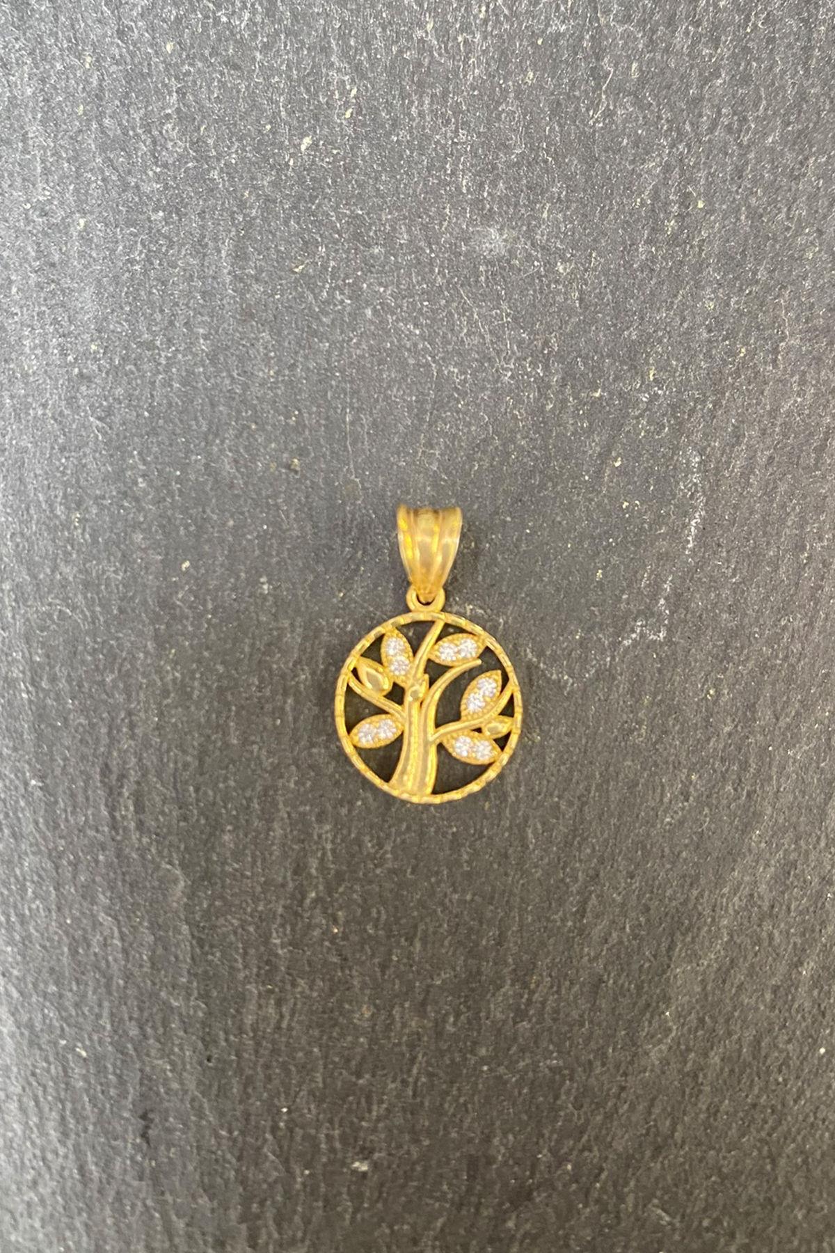 Ağaç Desenli Taşlı Bronz Kolye Ucu By-6219