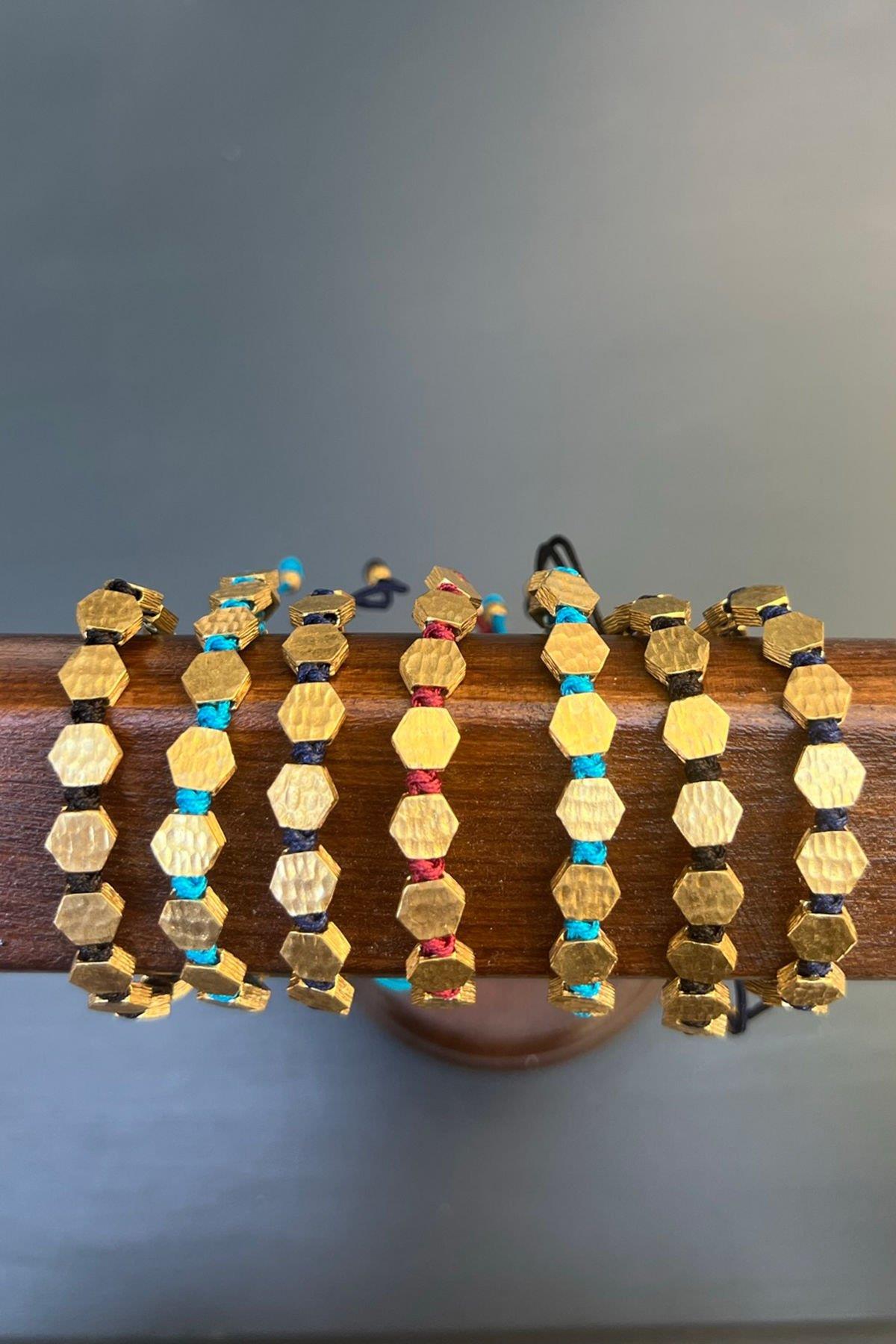 Altıgen Model Gold Rengi Bronz Bileklik By-7164
