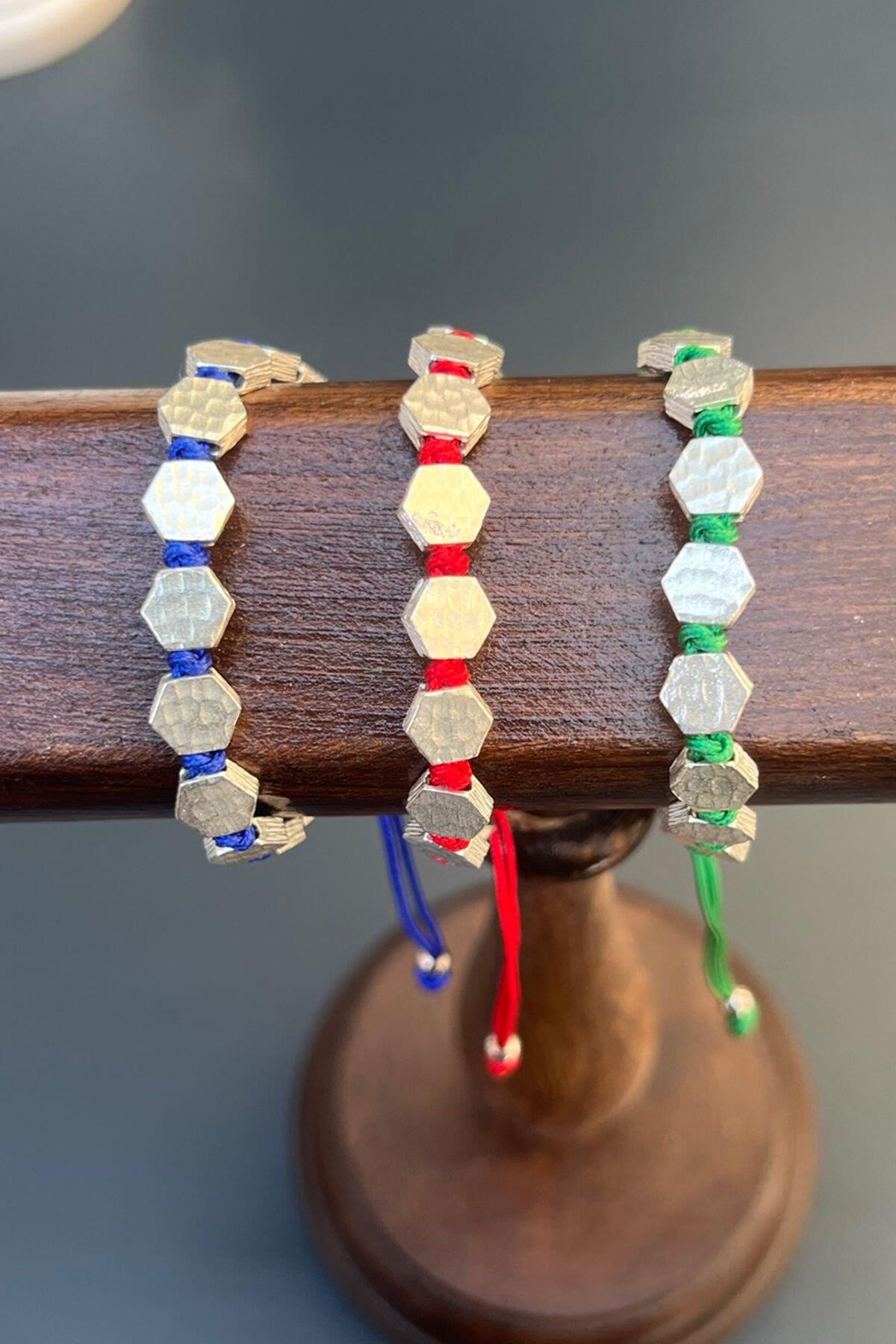 Altıgen Model Gümüş Rengi Bronz Bileklik By-7165