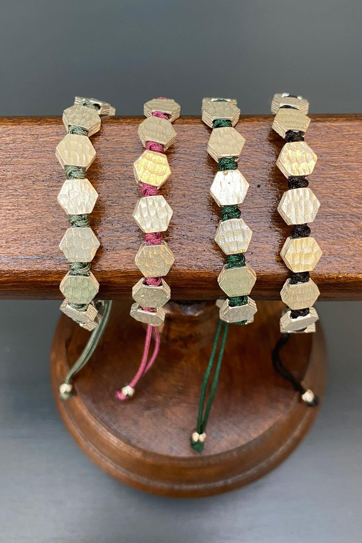 Altıgen Model Gümüş Rengi Bronz Bileklik By-7165