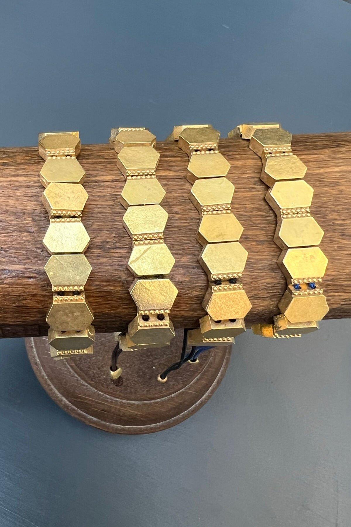 Altıgen Model Taşlı Bronz Bileklik By-6885