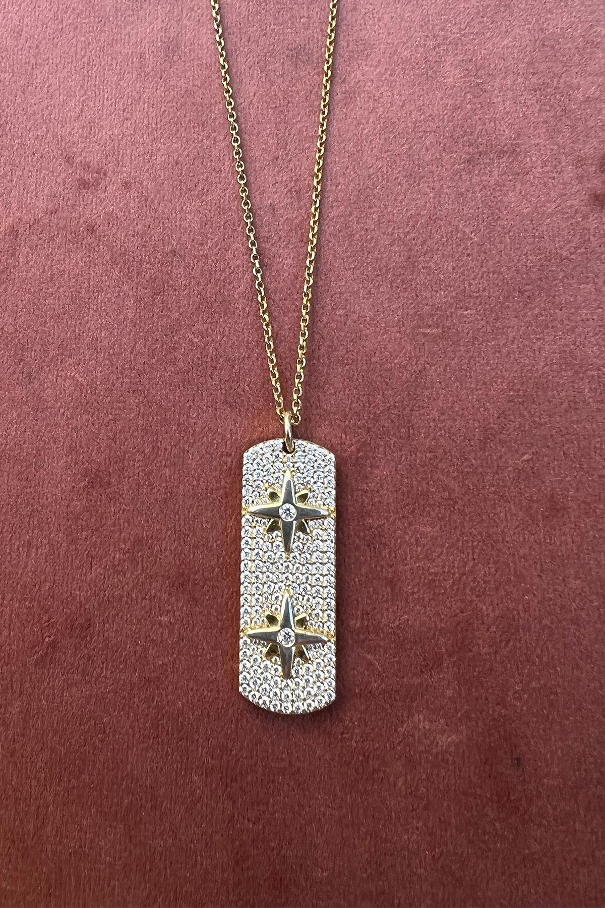 Altın Sarı Zirkon Taşlı Gümüş Kolye By-5416