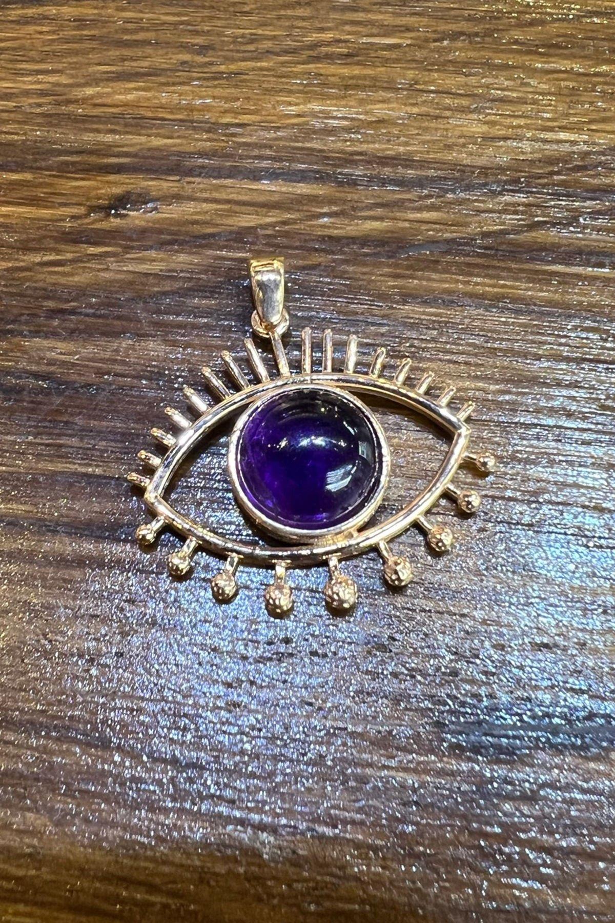 Ametist Taşlı Göz Model Gümüş Kolye Ucu By-7096