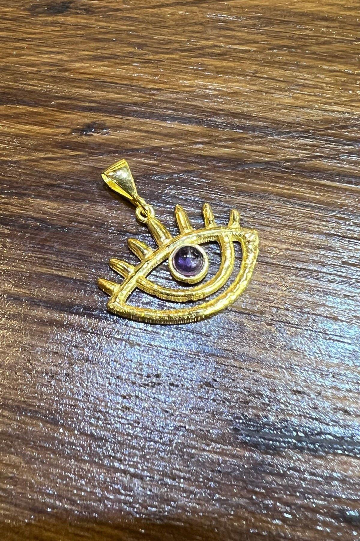 Ametist Taşlı Göz Model Gümüş Kolye Ucu By-7104