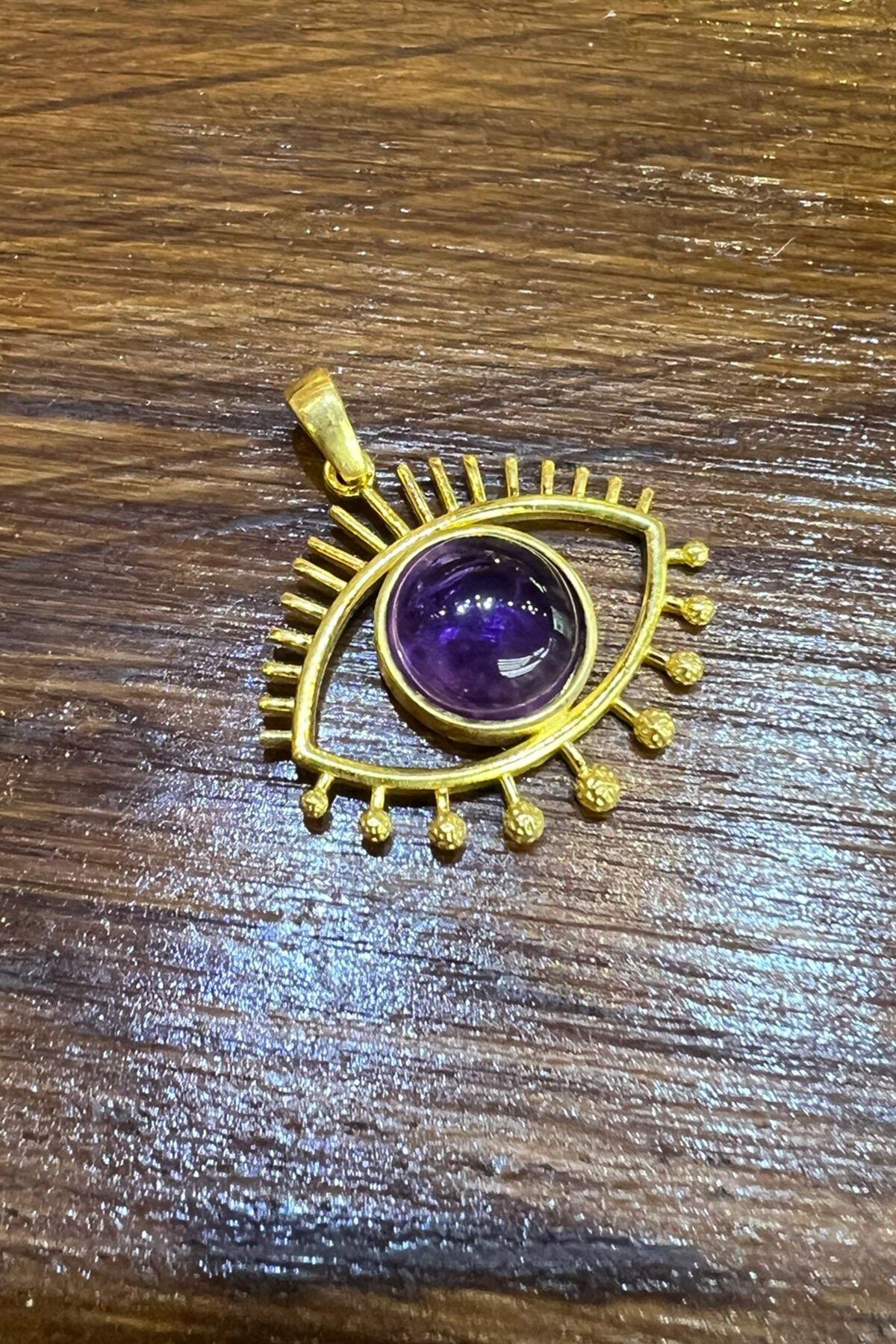 Ametist Taşlı Göz Model Gümüş Kolye Ucu By-7108