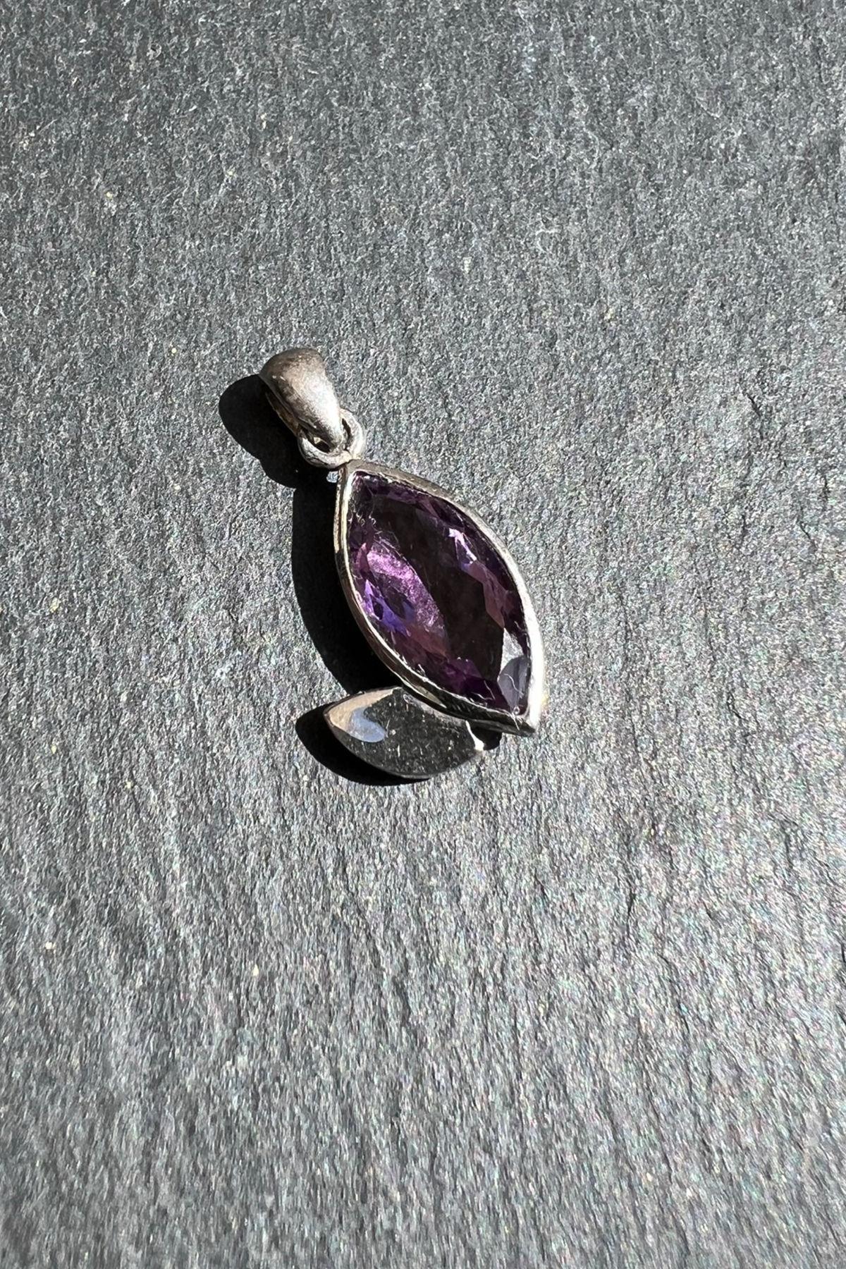 Ametist Taşlı Gümüş Kolye Ucu By-6075