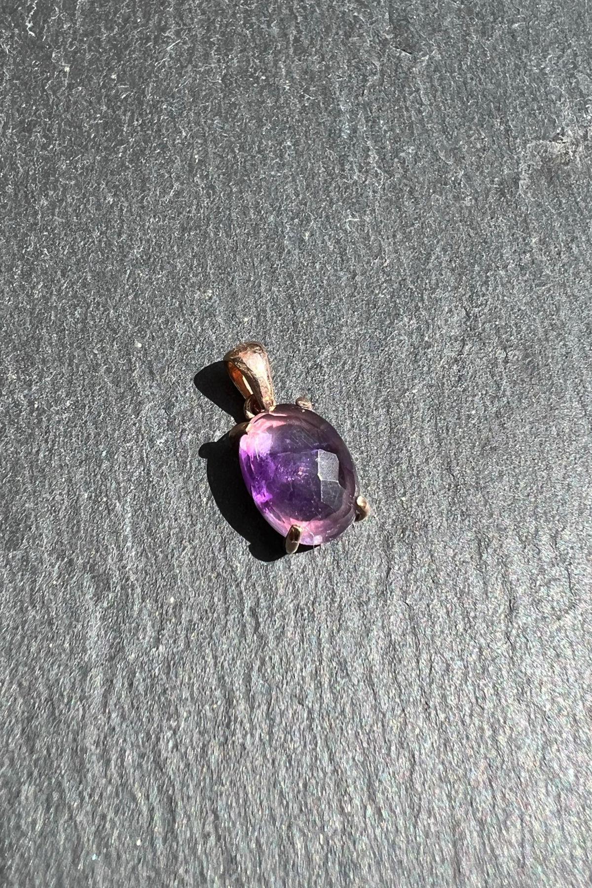 Ametist Taşlı Oval Gümüş Kolye Ucu By-6074