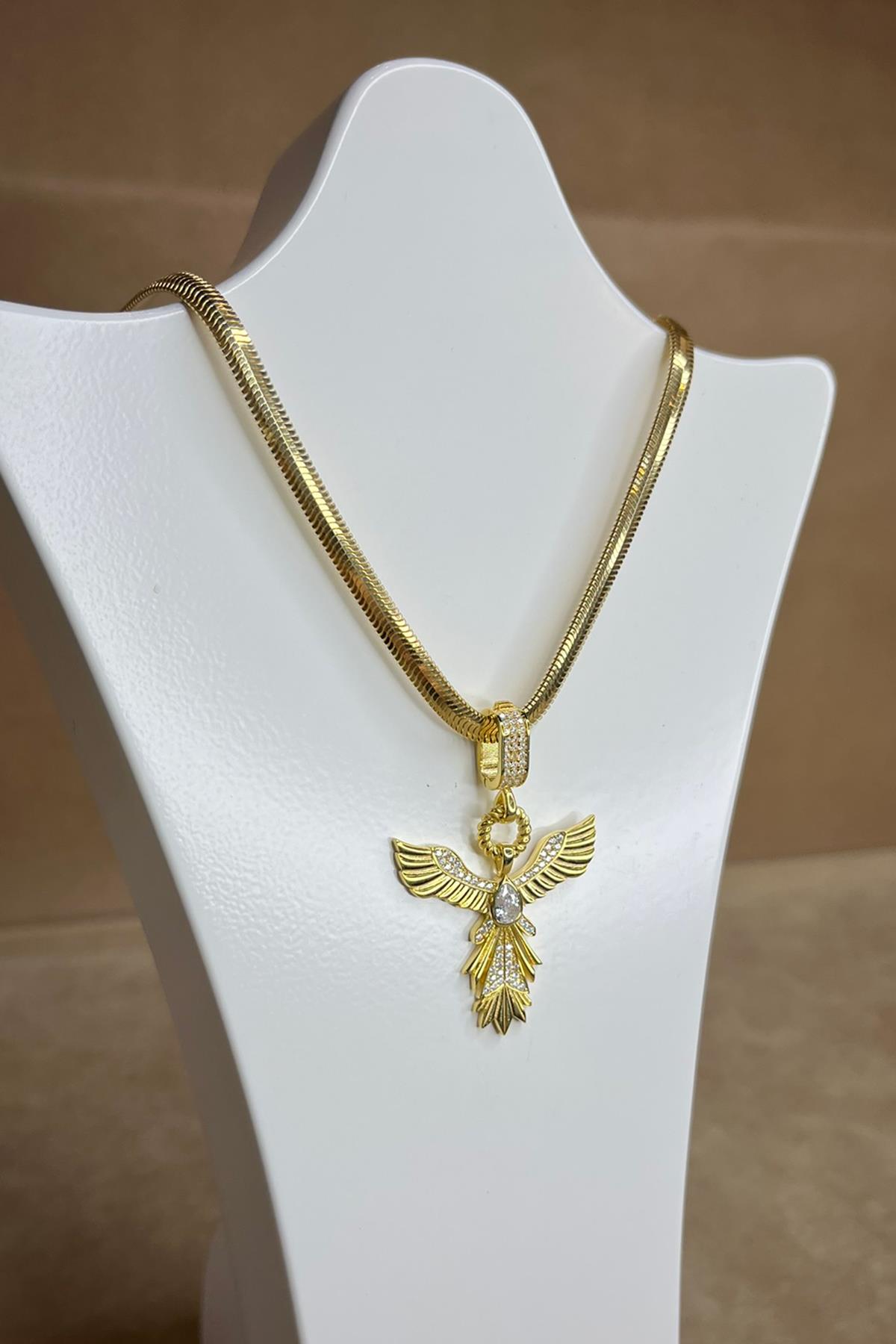 Anka Kuşu Model Taşlı Gümüş Kolye By-8919