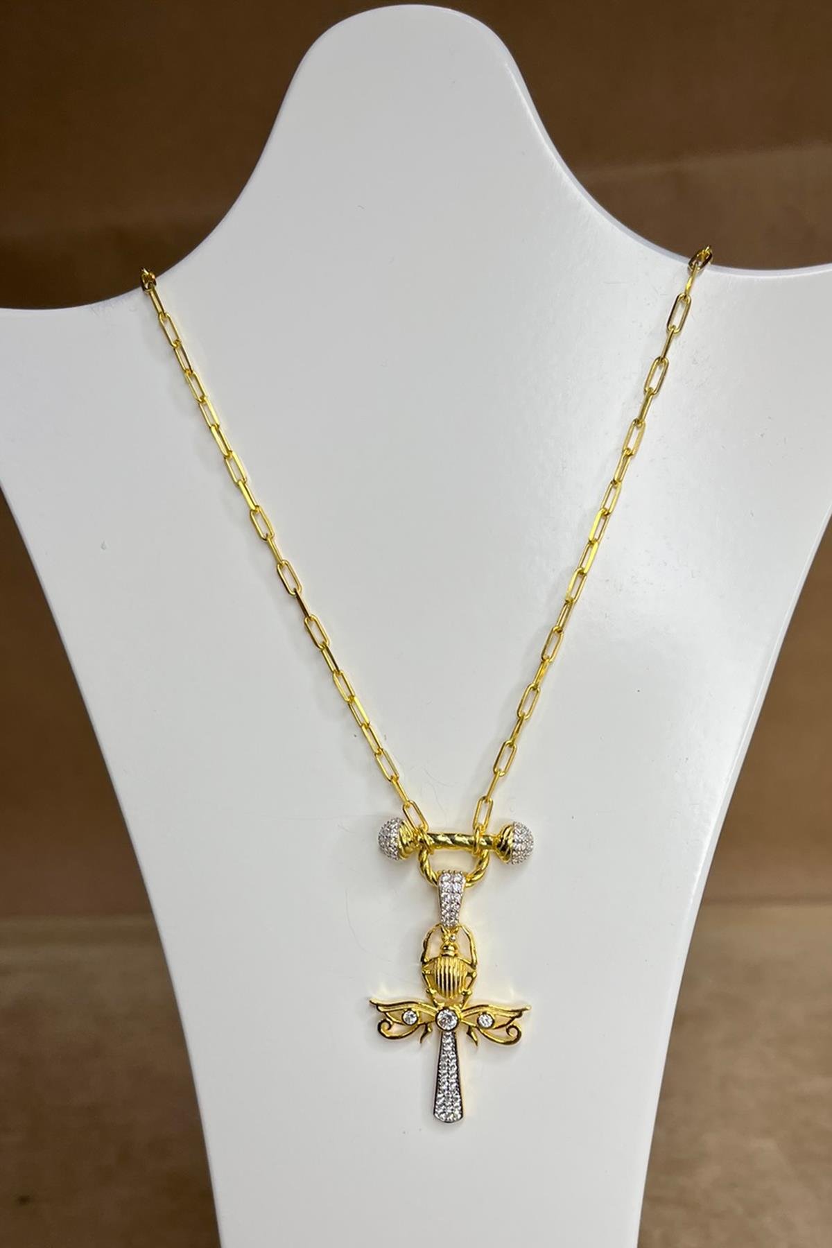 Ankh Model Taşlı Gümüş Kolye By-8946
