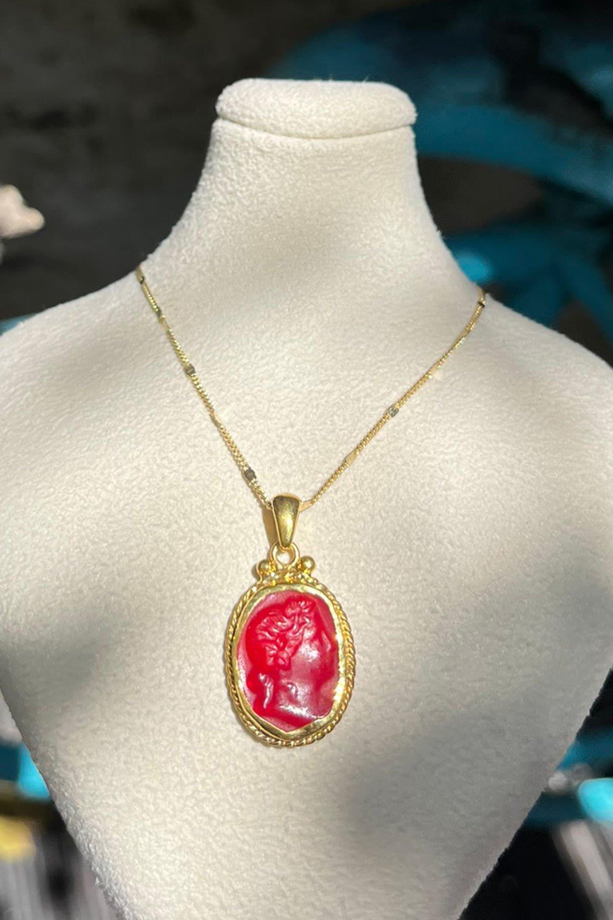 Antik Görünümlü Eskitme Cam Gümüş Kolye By-8653