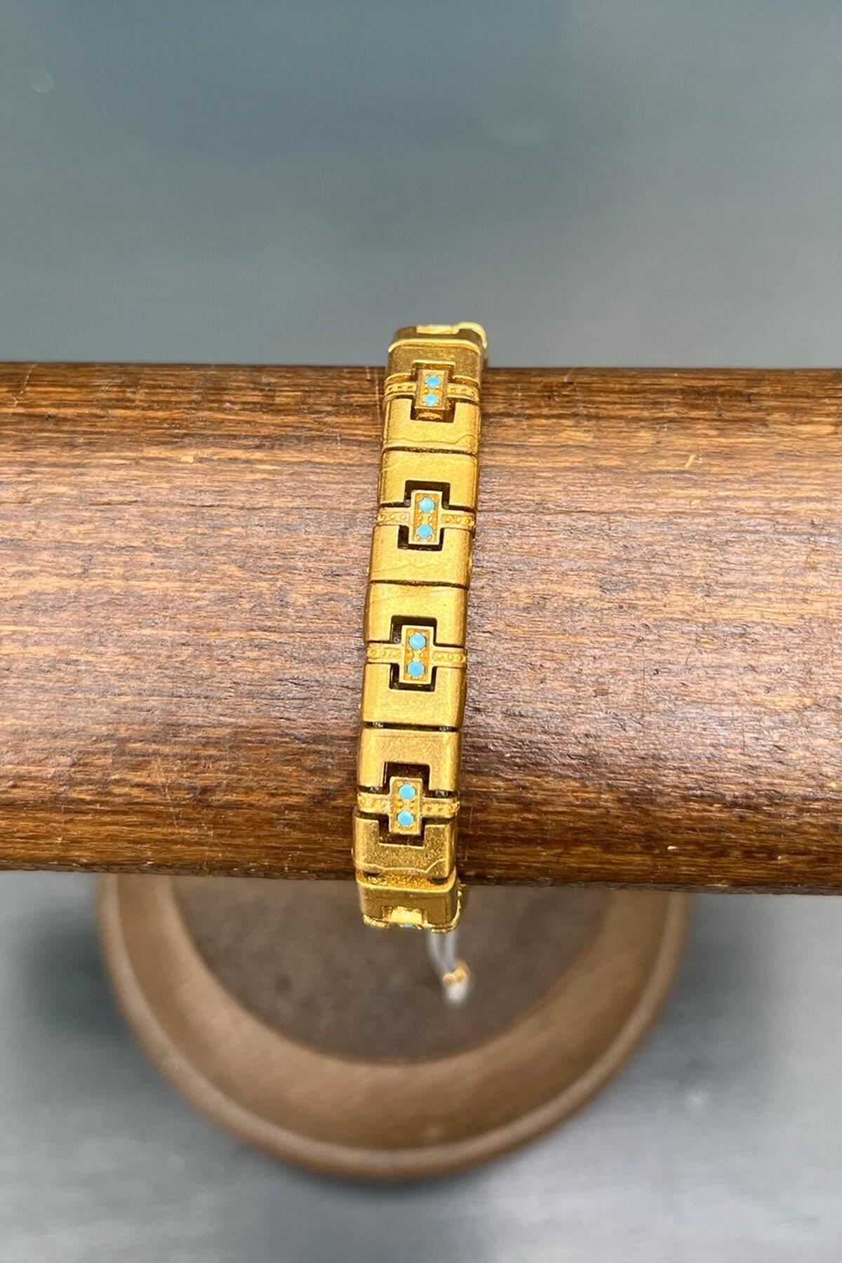 Antik Model Mavi Taşlı Bronz Bileklik By-7642