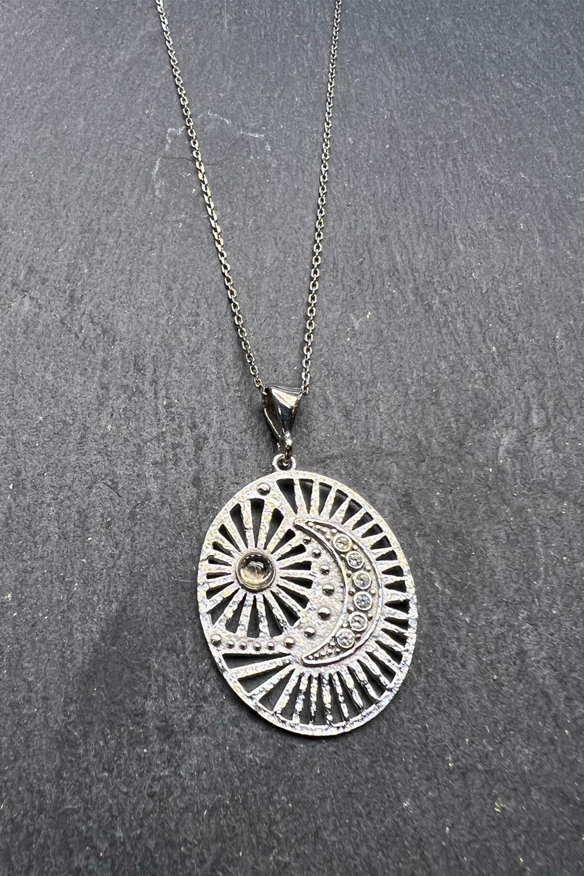 Ay Desenli Gümüş Kolye By-5926